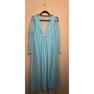 Vintage 60s 70s sheer blue chiffon robe and nightgown Size M